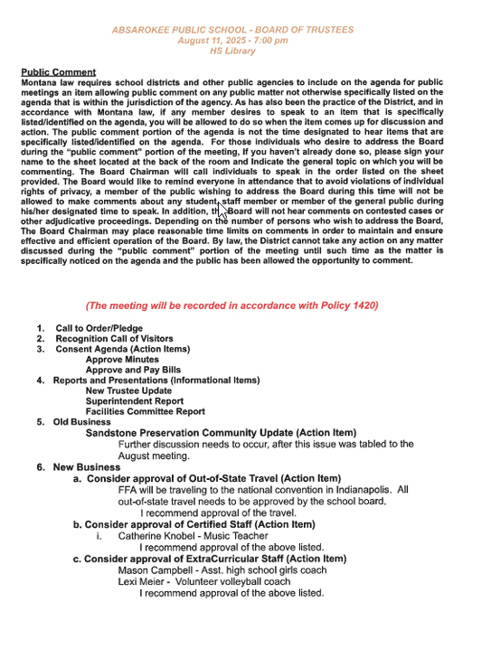 Board Agenda