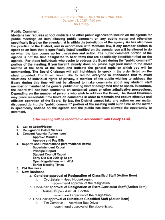 Board Agenda