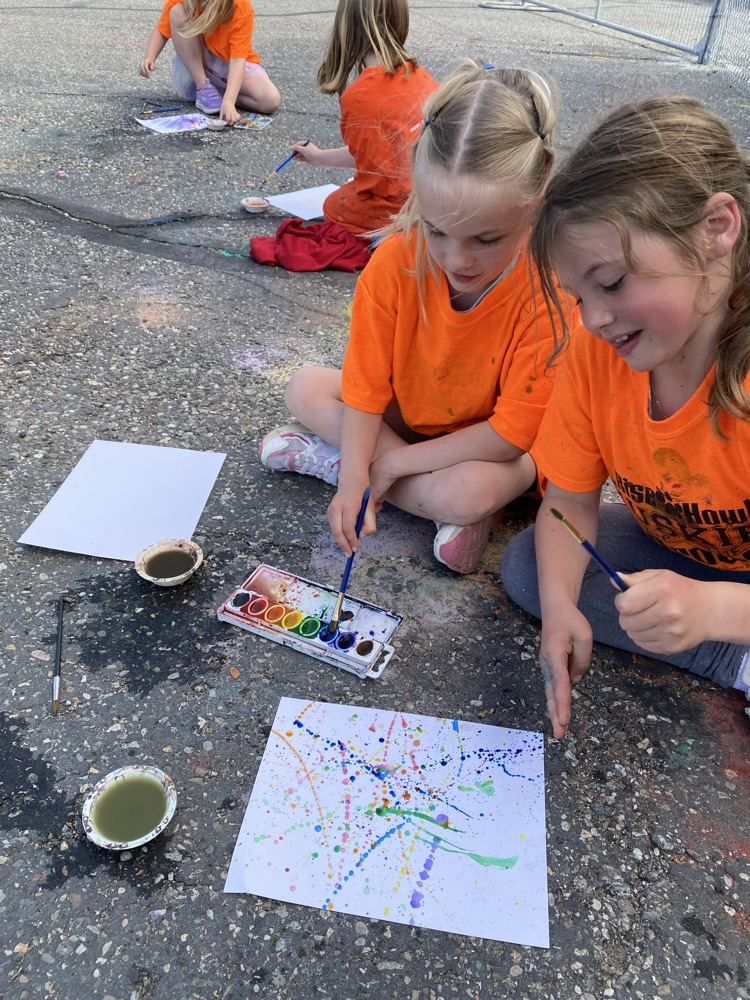 students working abstract expressionist artworks