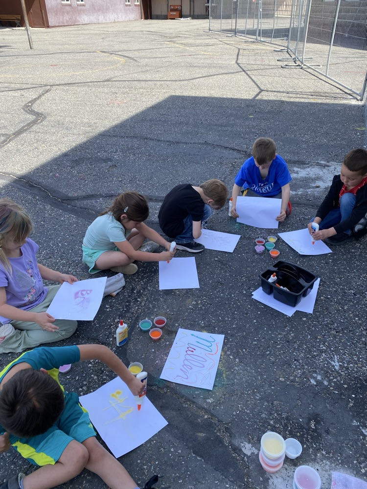 students working abstract expressionist artworks