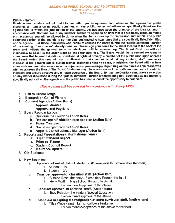 Board Agenda