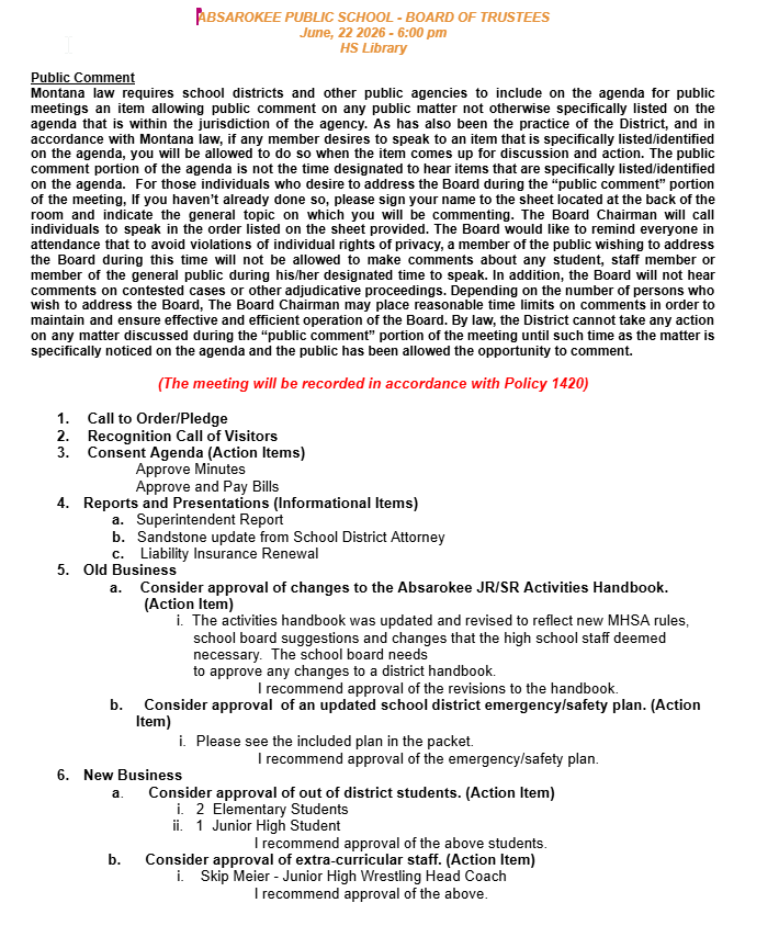 Board Agenda