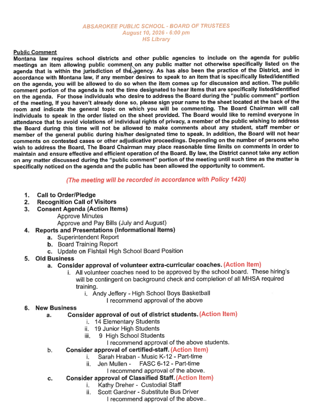 Board Agenda