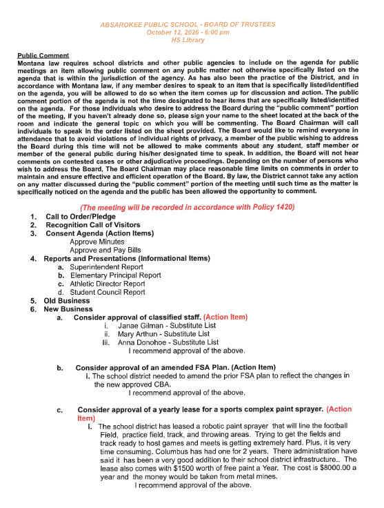 Board Agenda