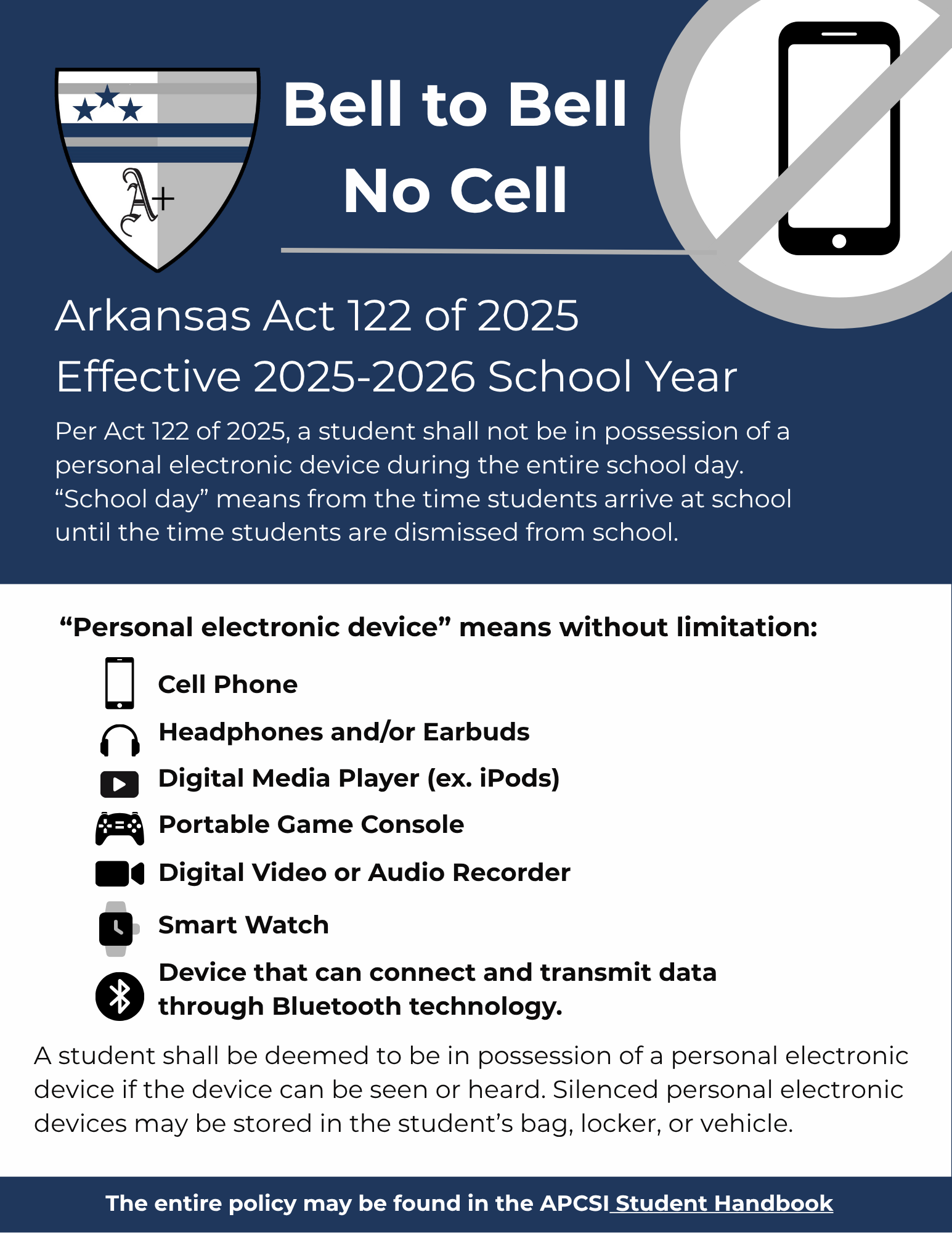 Bell to Bell, No Cell | Academics Plus Charter Schools Inc.