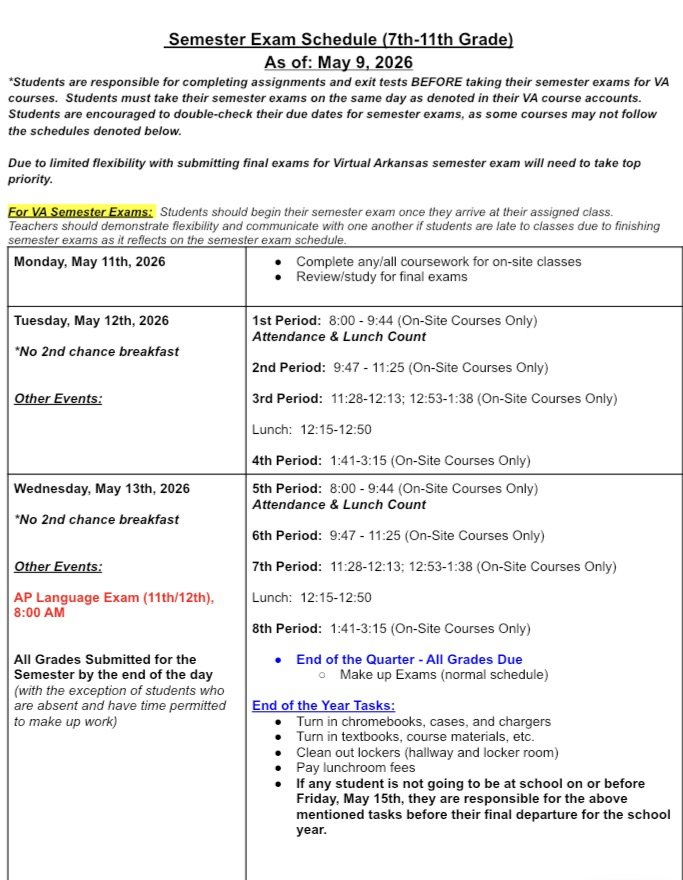 exam schedule