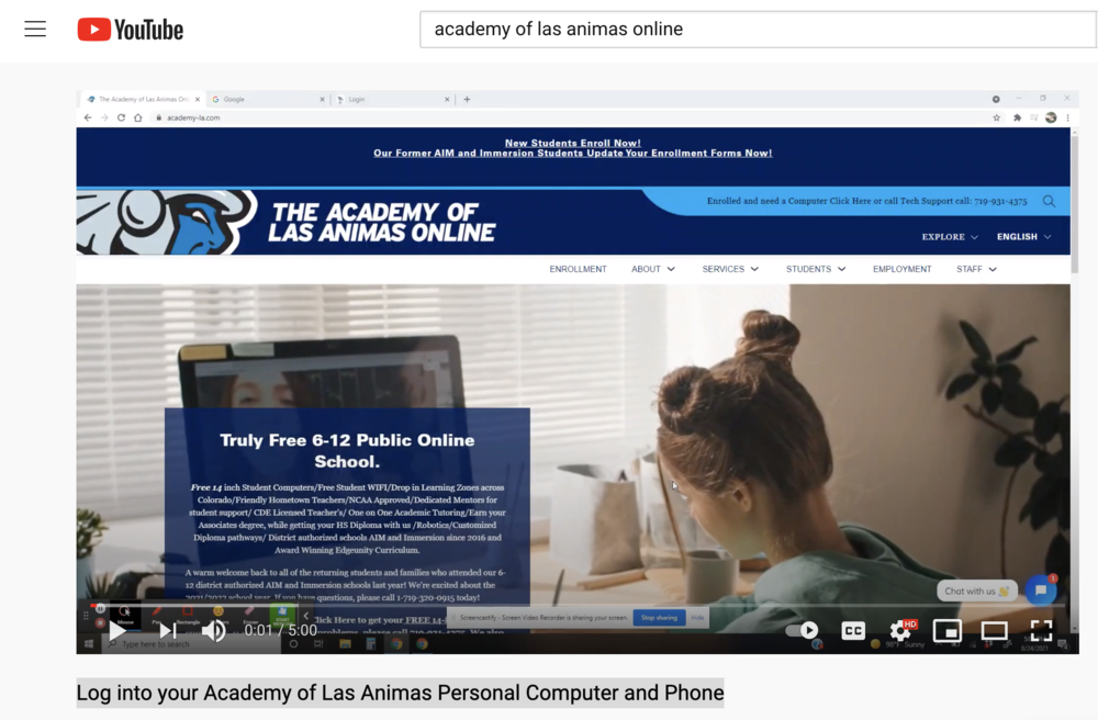 YouTube site with instructional video pulled up