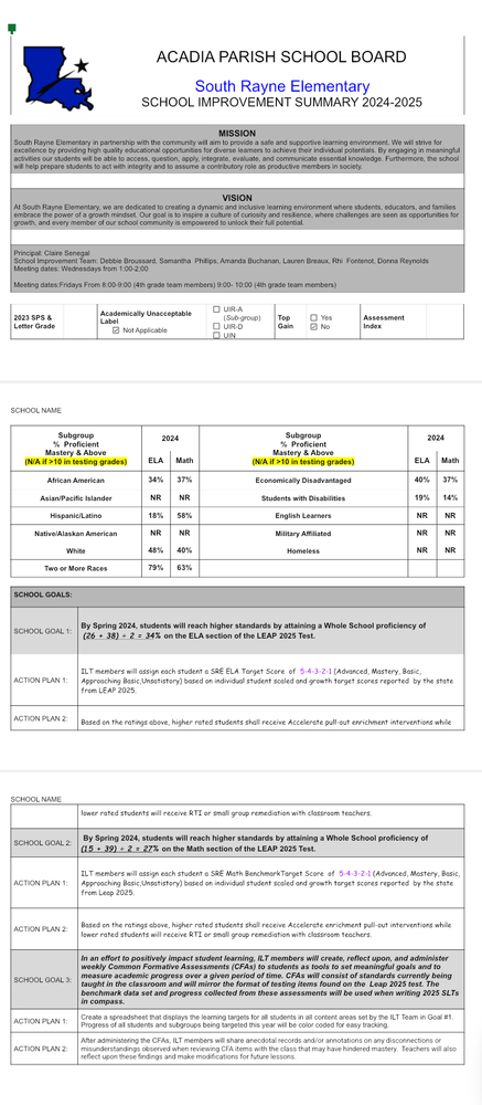 SRE School Improvement Summary 2024-25
