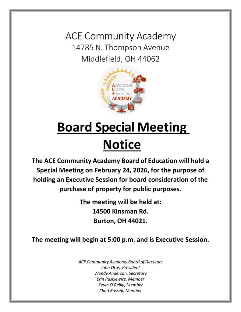 Special Meeting Notice - February 24th @ 5:00 p.m.