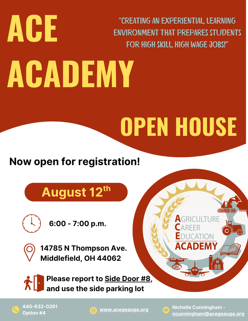 ACE Open House for August 12th at 6:00 p.m. 