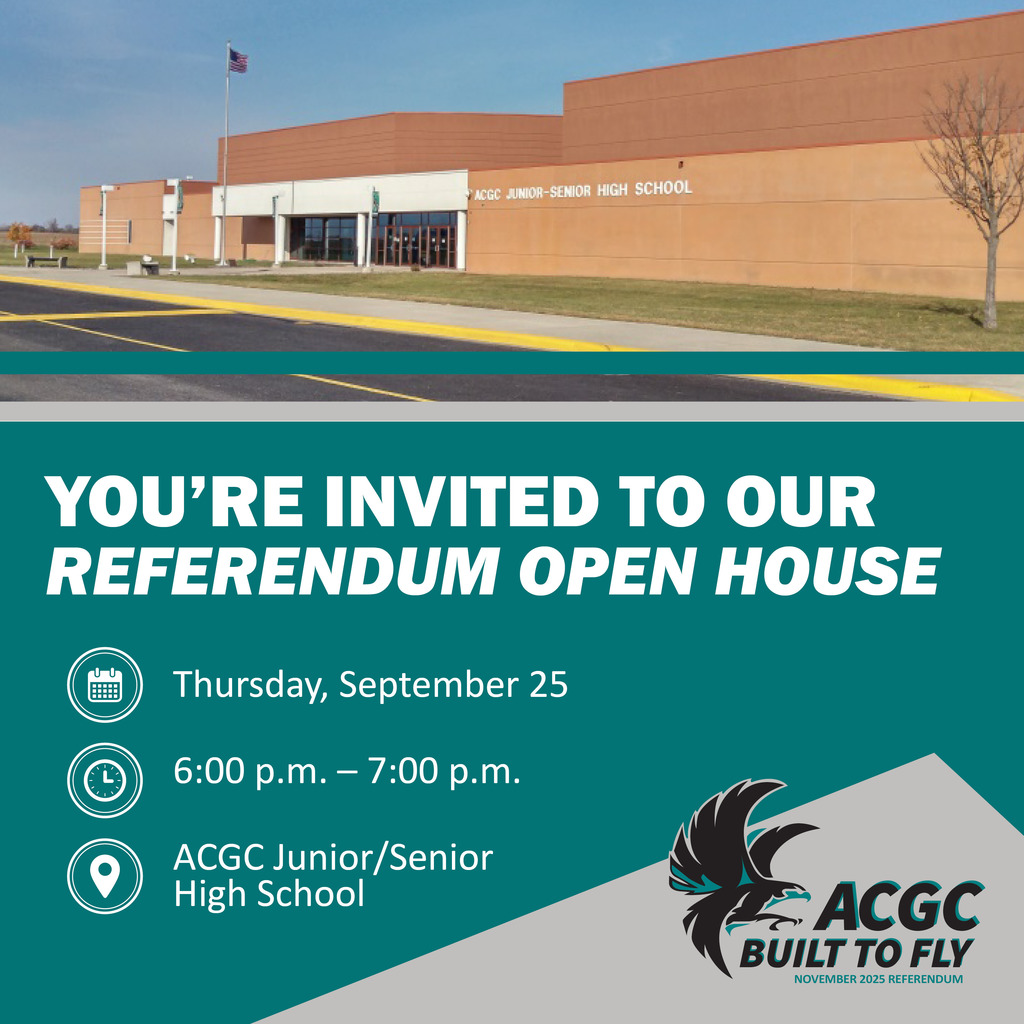 We will be hosting a referendum open house onThursday, September 25. Stop by the junior/senior high school at any time between 6:00 p.m. - 7:00 p.m. to learn more about the proposed plan.