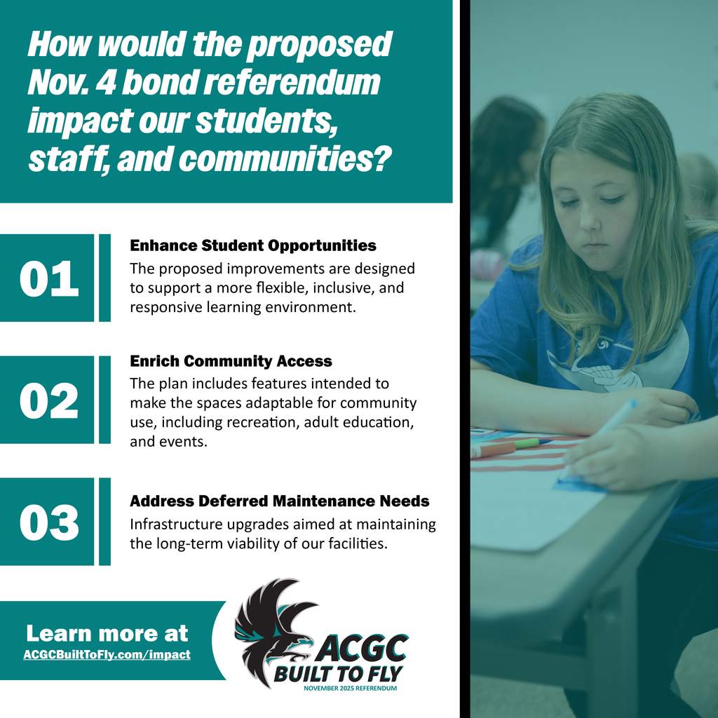 How would the proposed Nov. 4 bond referendum impact our students, staff, and communities? 1. Enhance student opportunities. 2. Enrich Community Access. 3. Addressing our defered maintenance needs.
