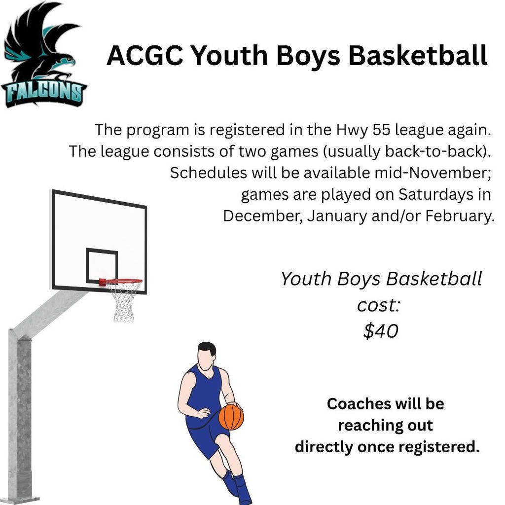 The program is registered in the Hwy 55 league again. The league consists of two games (usually back-to-back). Schedules will be available mid-November; games are played on Saturdays in December, January and/or February.
