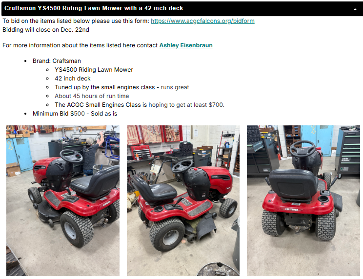 Craftsman YS4500 Riding Lawn Mower