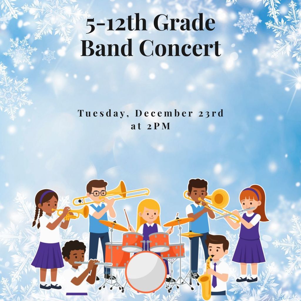 The 5th–12th Grade Band Concert is tomorrow at 2:00 PM! Join us at Grove City High School to celebrate and support our students’ hard work and musical accomplishments!