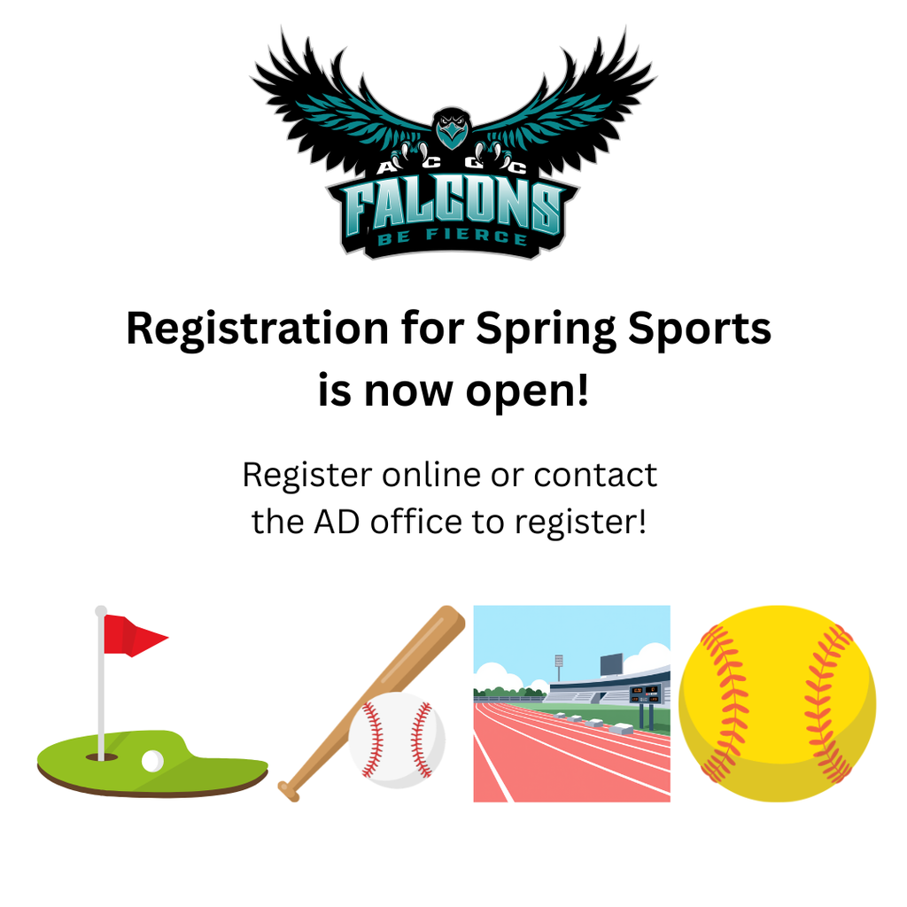Spring Sports registration is now open!   Register online: https://students.arbitersports.com/organizations/atwater-cosmos-grove-city-senior-high-school  or contact the AD office to sign up!
