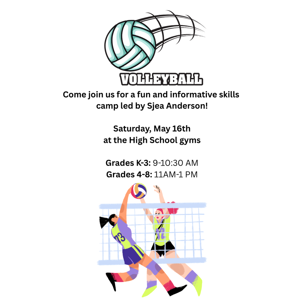 Come join us for a fun and informative skills camp led by Sjea Anderson on Saturday, May 16th at the High School. This camp will be sorted by 2 groups: Grades K-3: 9-10:30AM Grades: 4-8: 11AM-1PM