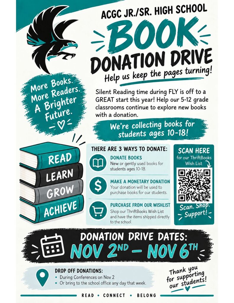 Flyer with text relating to Book Drive.