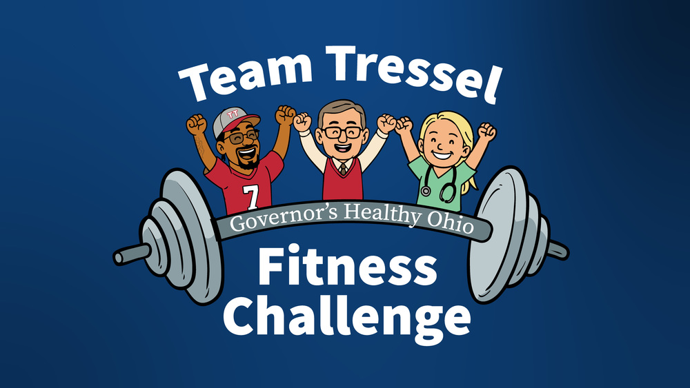 Governor's healty Ohio Team Tressel Fitness Challenge graphic of carton people cheering