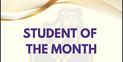 Tan graphic with bold purple text and a transparent bulldog logo in the background