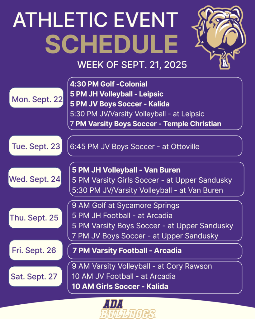 Weekly athletic schedule for Sept. 21, 2025