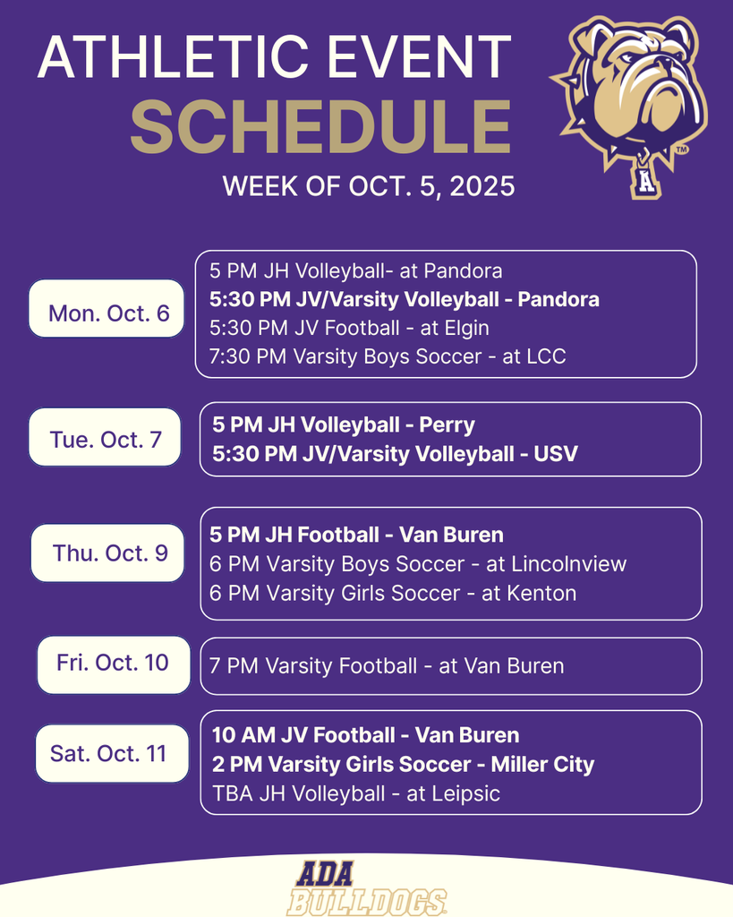 Week of Oct. 5 Ada Athletic Schedule