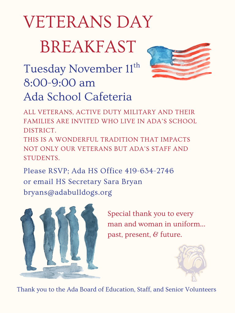 Ada Schools Veterans Day Breakfast, Tues. Nov. 11