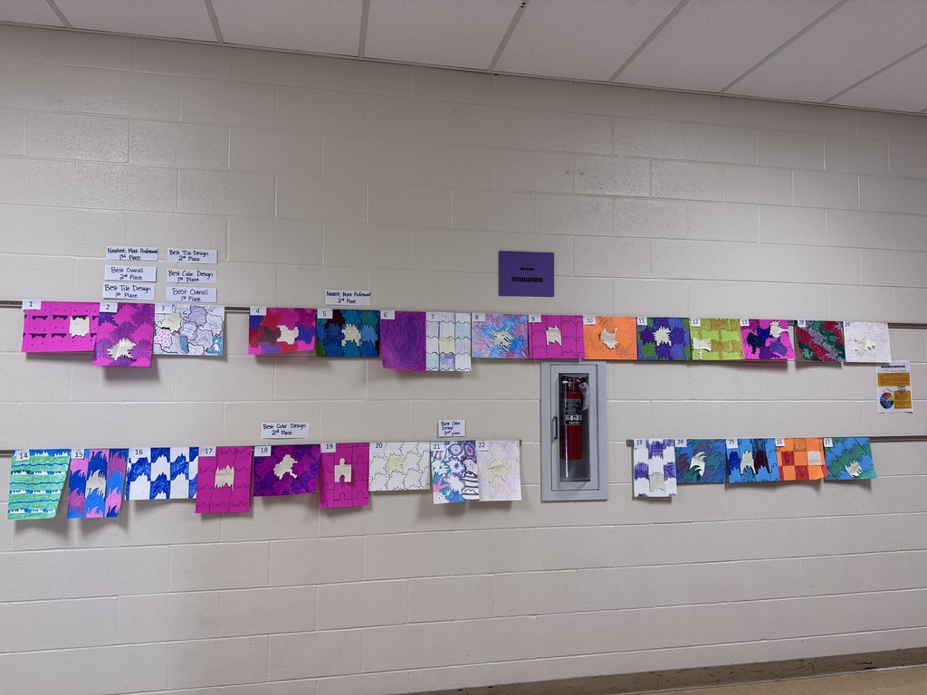 8th-grade math students put their creativity and geometry skills to work by designing tessellations during their study of transformations! After completing their designs, students nominated their favorites and voted for winners in four fun categories.