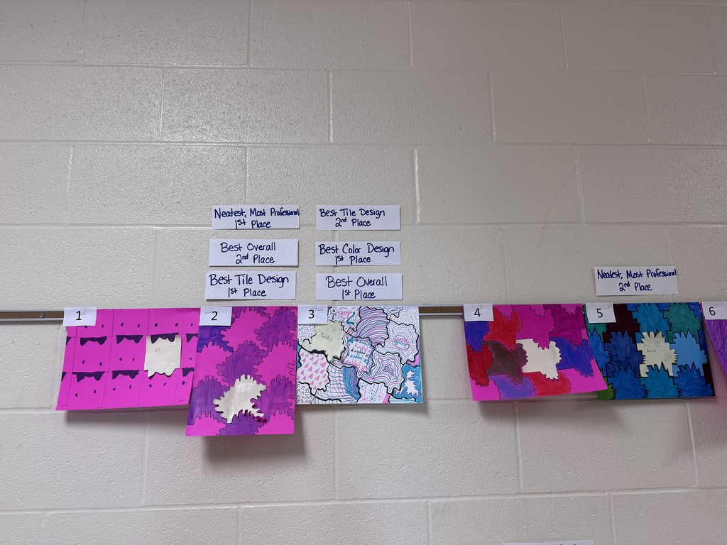 8th-grade math students put their creativity and geometry skills to work by designing tessellations during their study of transformations! After completing their designs, students nominated their favorites and voted for winners in four fun categories.