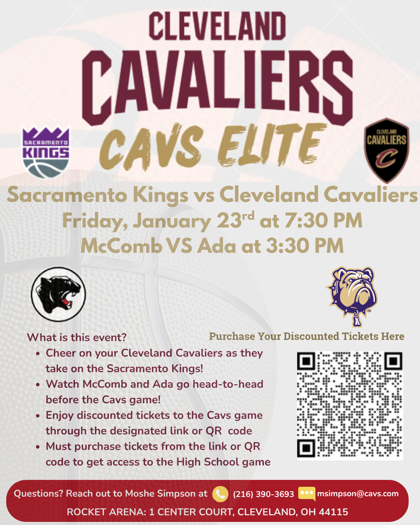 Ada Boys Basketball heads to Cleveland! The Bulldogs play McComb at 3:30 PM Fri, Jan. 23 at Rocket Arena before the Cavs vs. Kings game at 7:30 PM.