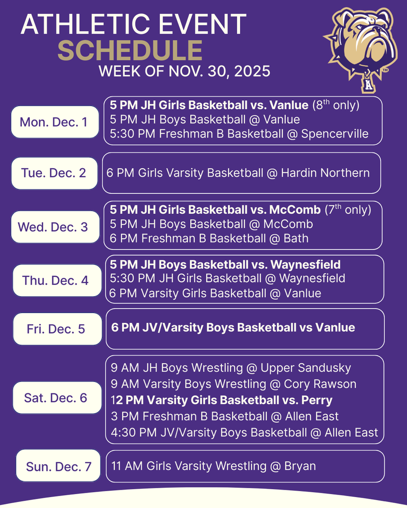 Athletic schedule week of Nov. 30th