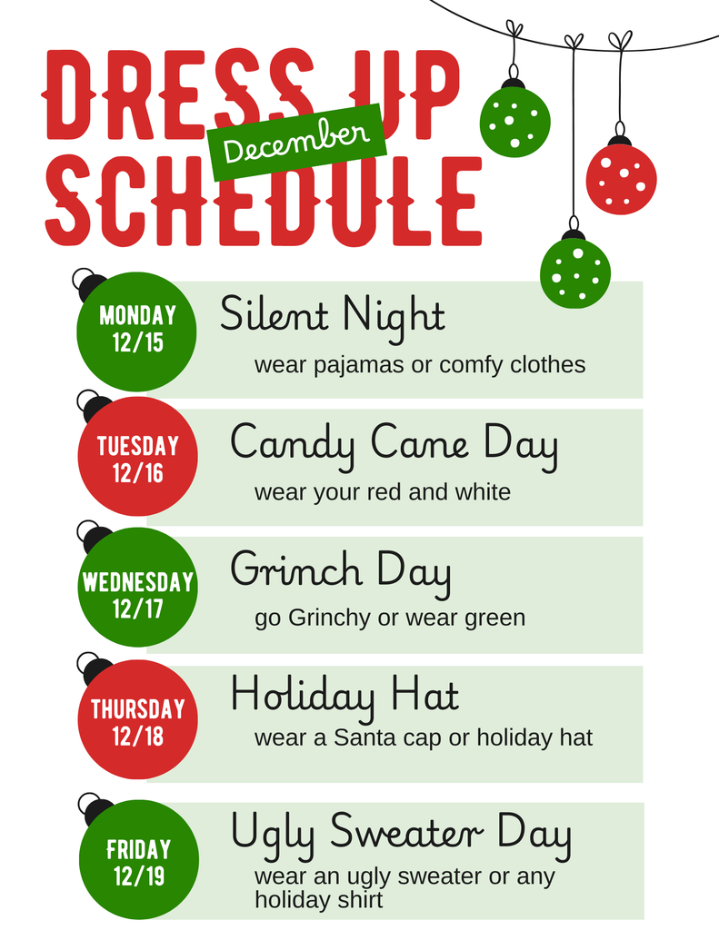 Holiday Dress Up Schedule