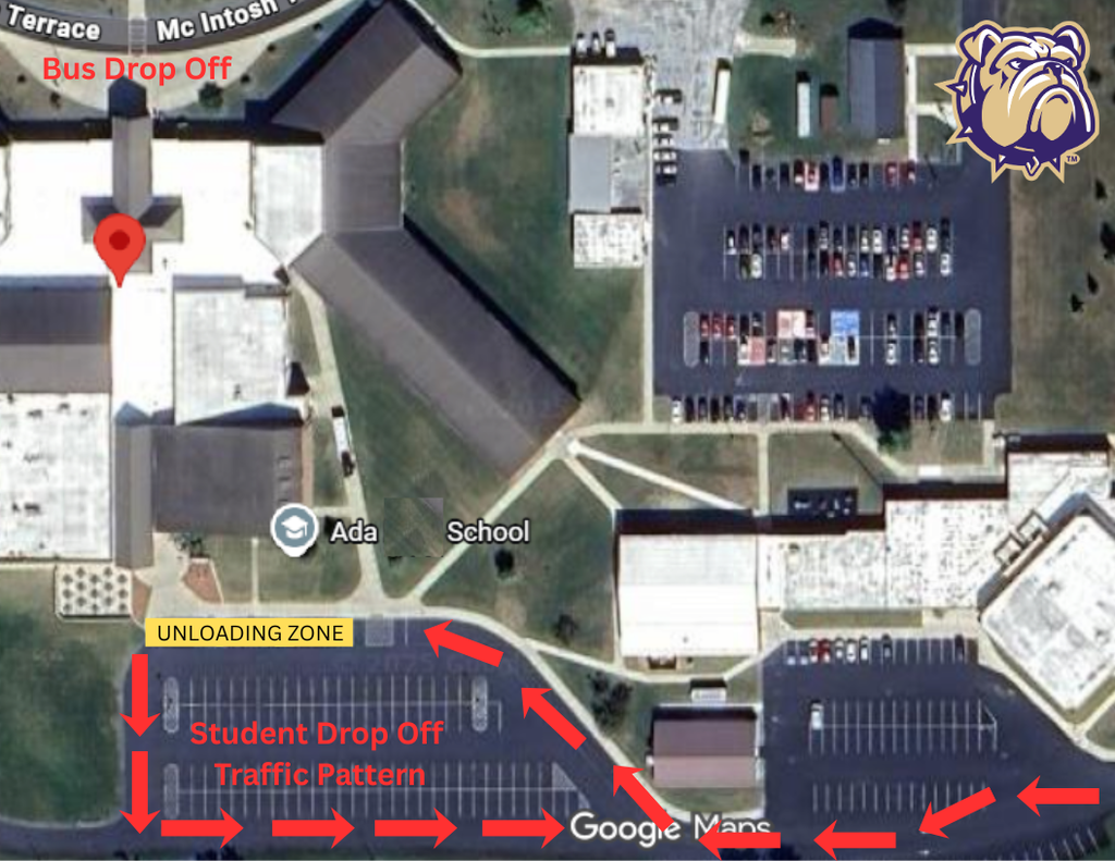 Map of Ada schools showing parent drop off traffic