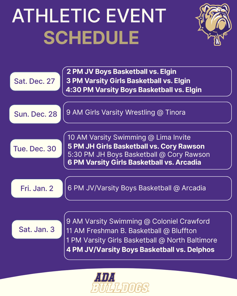 Ada Bulldog Athletic Schedule