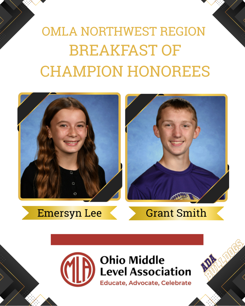 Emersyn Lee and Grant Smith are being honored as Ohio Middle Level Association Breakfast of Champions