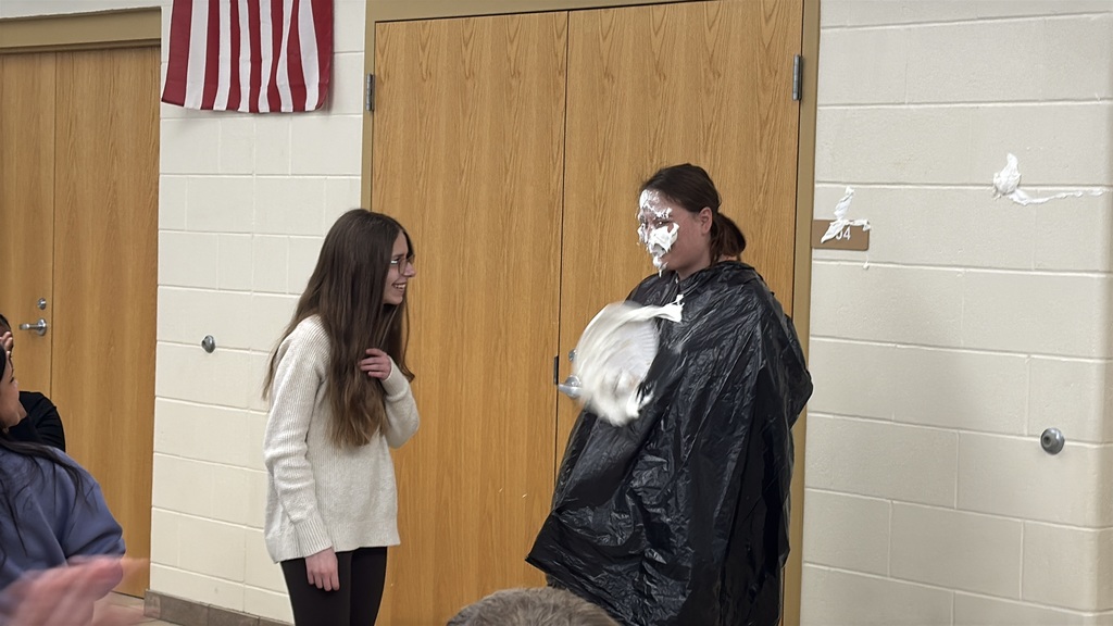 Mrs. Adrea getting pied in the face