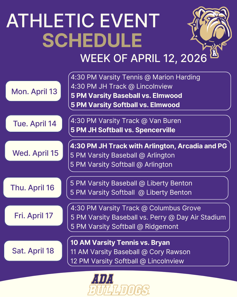 Week of 4/12 bulldog athletic schedule