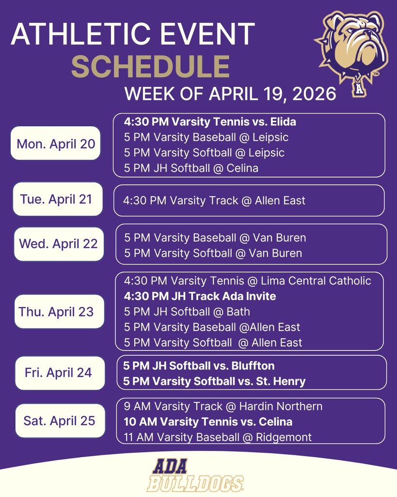 Athletic Schedule week of April 19th