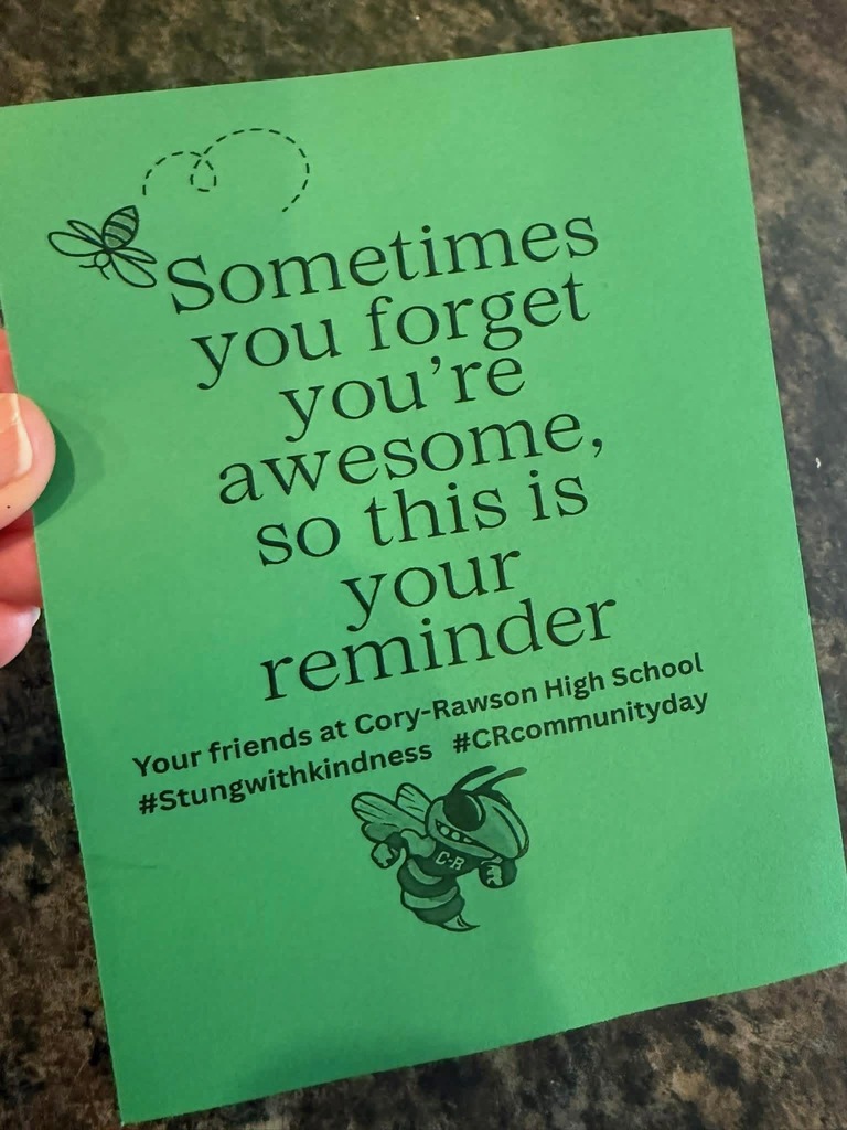Green kindness notes from Cory-Rawson schools