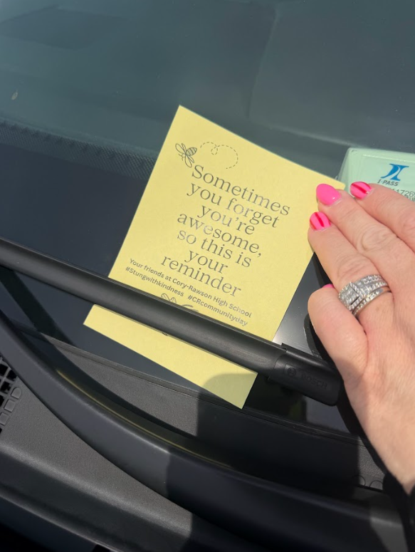 Green kindness notes from Cory-Rawson schools