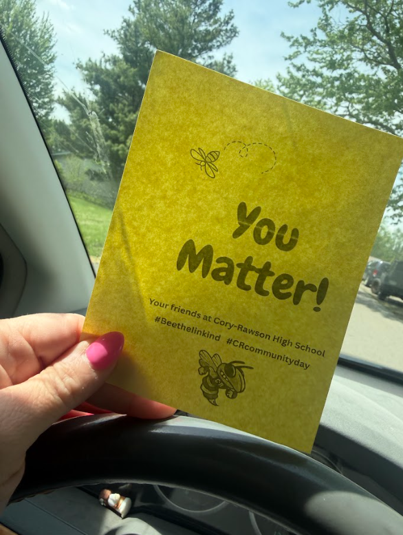 Yellow kindness notes from Cory-Rawson schools