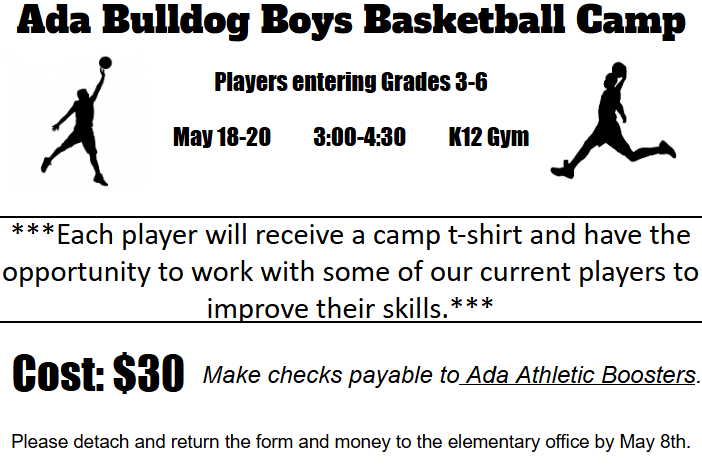 white flyers with basketball player graphics and camp details