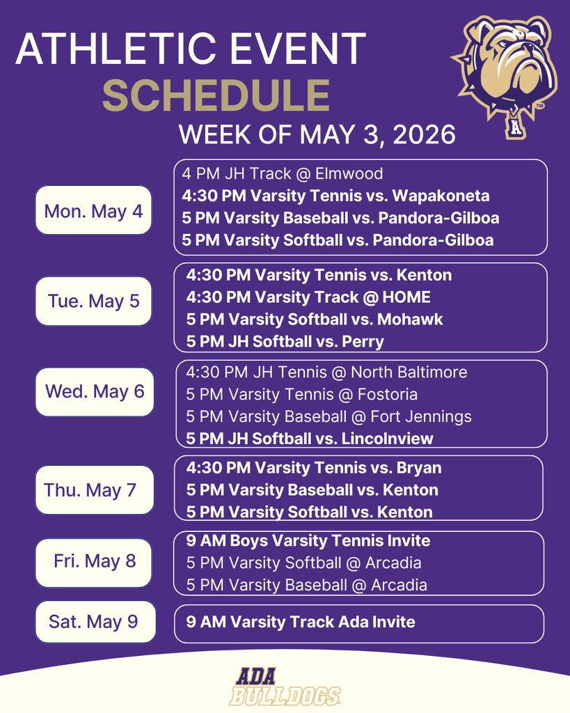 Purple Graphic with white text and bulldog head logo