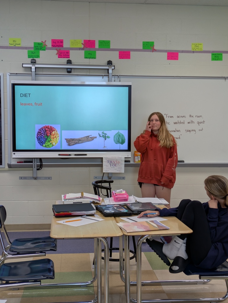 Student standing in front of a class teaching the ASL term for Diet
