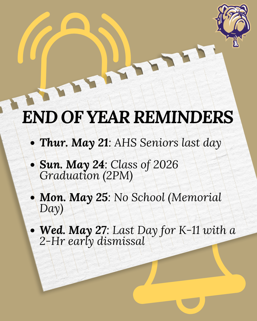 Graphic with lined paper, bulldog logo, yellow bell image