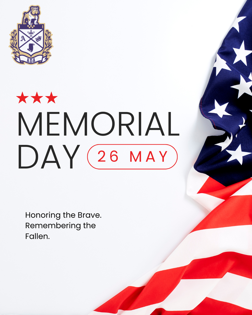 Graphic with American flag, bulldog logo and red and black text