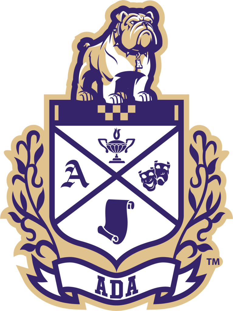 bulldog graphic as a crest with scroll and letter A