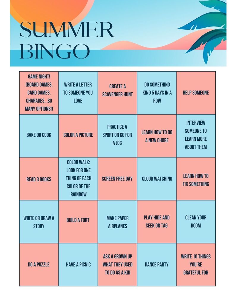 Guidance Summer Bingo Card