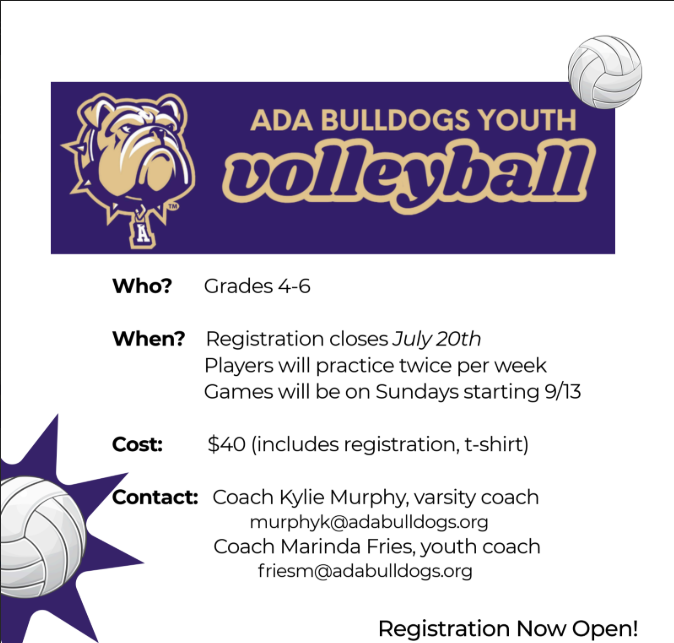 White volleyball graphic with black text