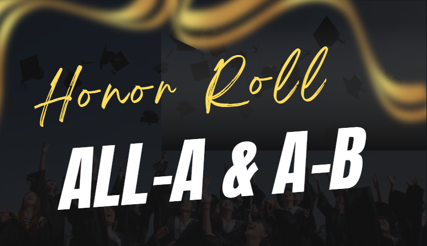 Black and gold ribbon graphic with white text
